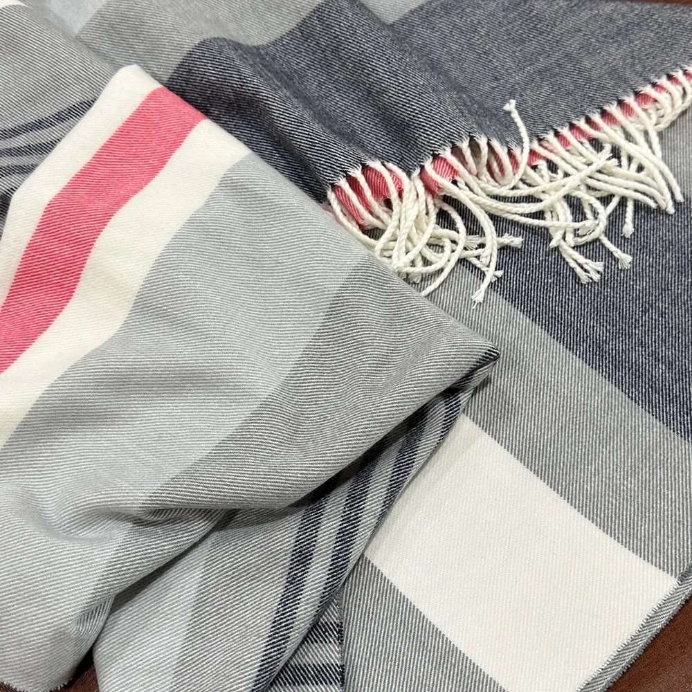 NEW | GAP Striped Scarf Wrap Blanket Fringe Pink White Gray Blue